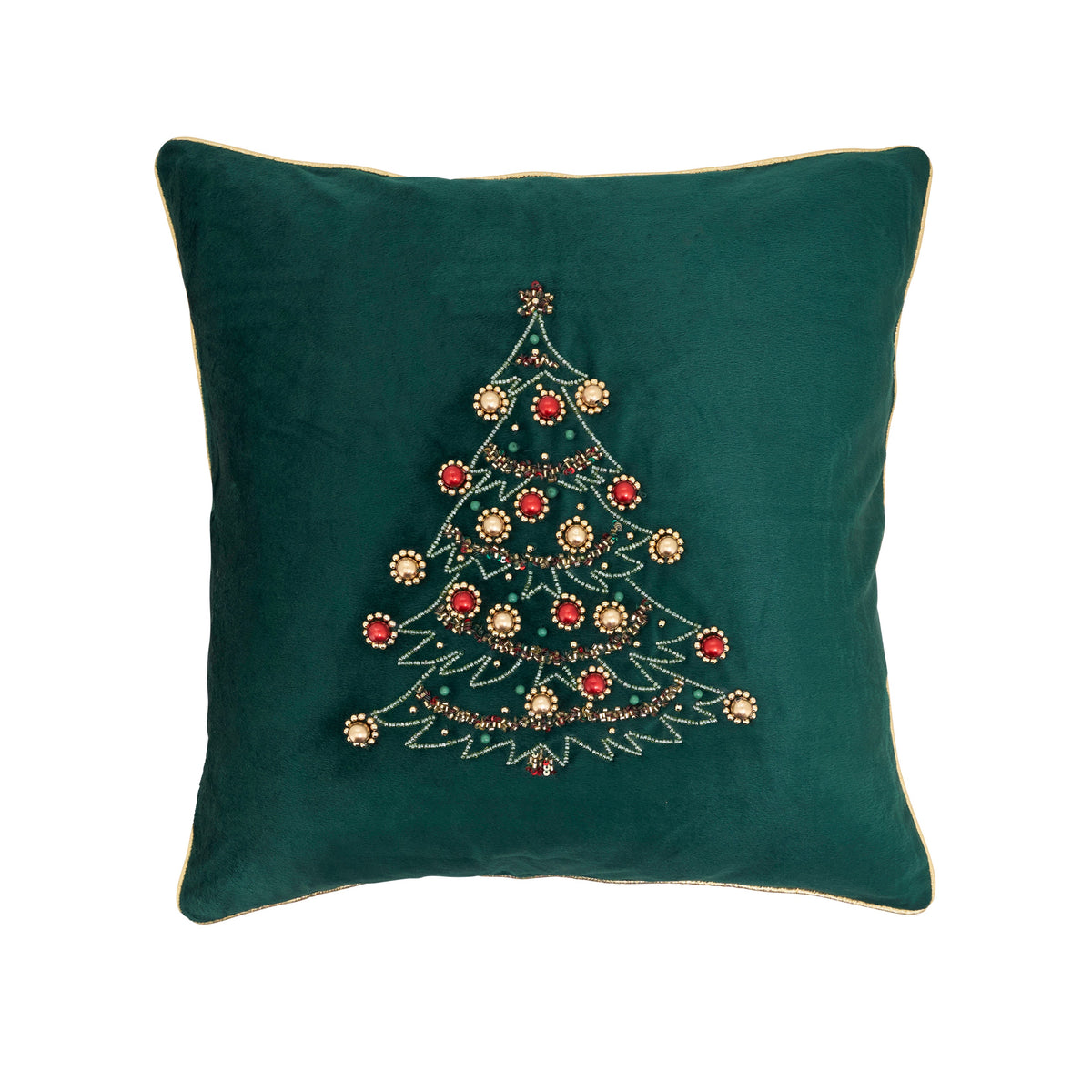 Velvet Embellished Christmas Tree Throw Pillow