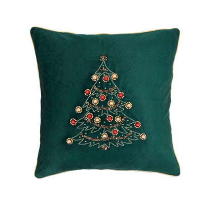 Velvet Embellished Christmas Tree Throw Pillow