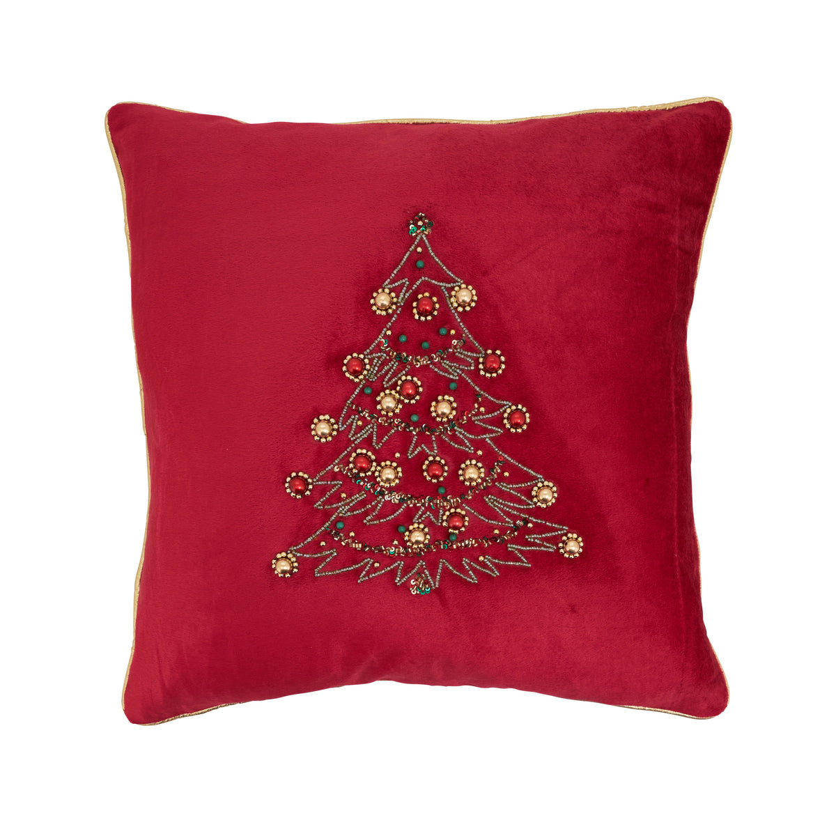 Velvet Embellished Christmas Tree Throw Pillow