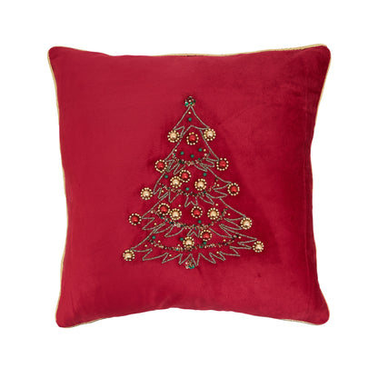 Velvet Embellished Christmas Tree Throw Pillow
