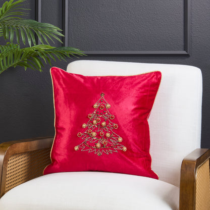 Velvet Embellished Christmas Tree Throw Pillow