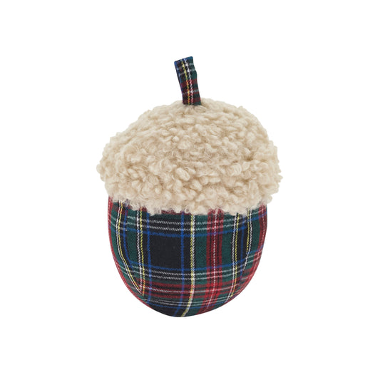 Tartan Acorn Throw Pillow with Sherpa Texture