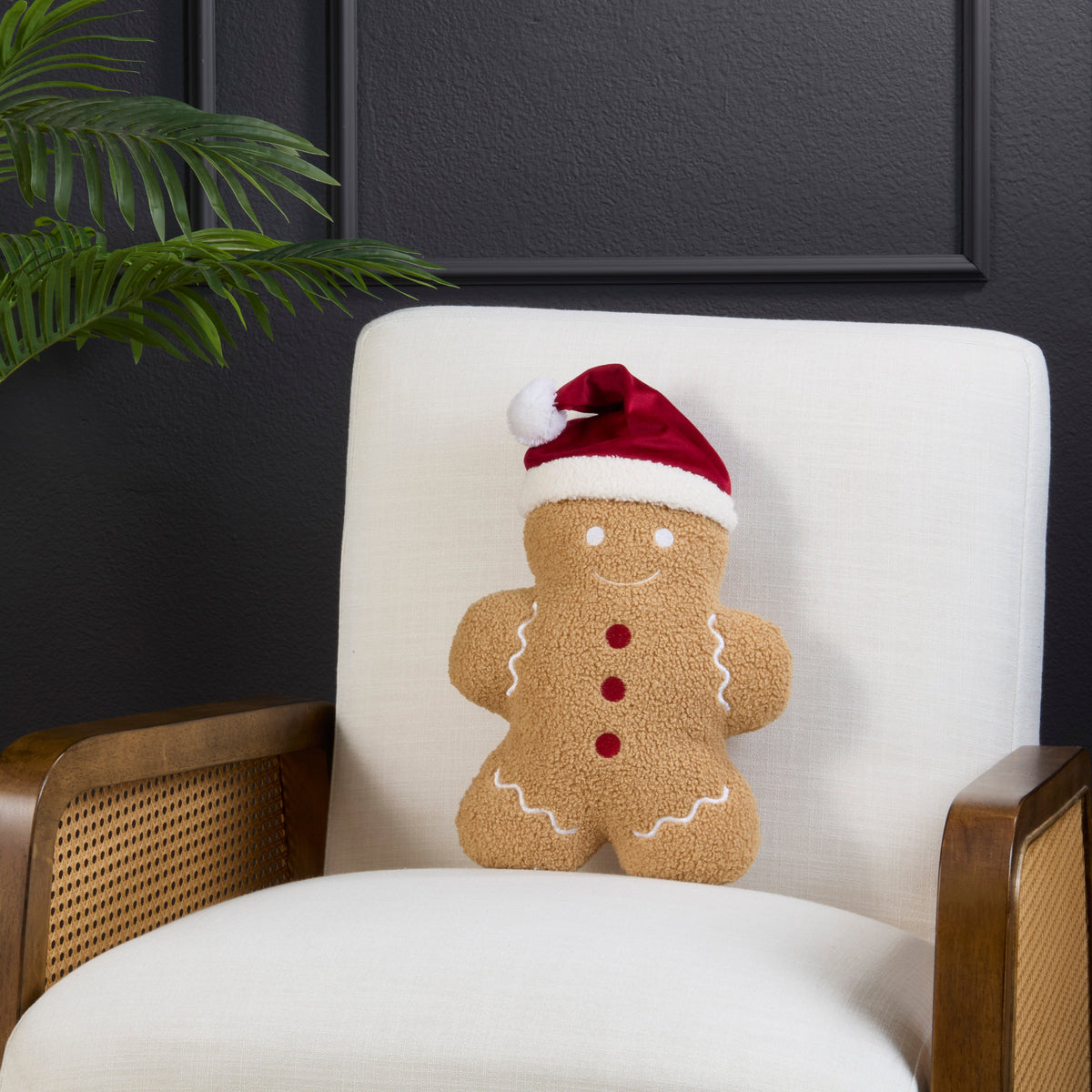 Gingerbread Cookie Shaped Sherpa Throw Pillow