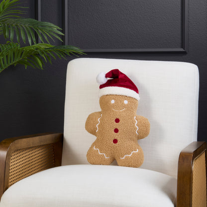 Gingerbread Cookie Shaped Sherpa Throw Pillow