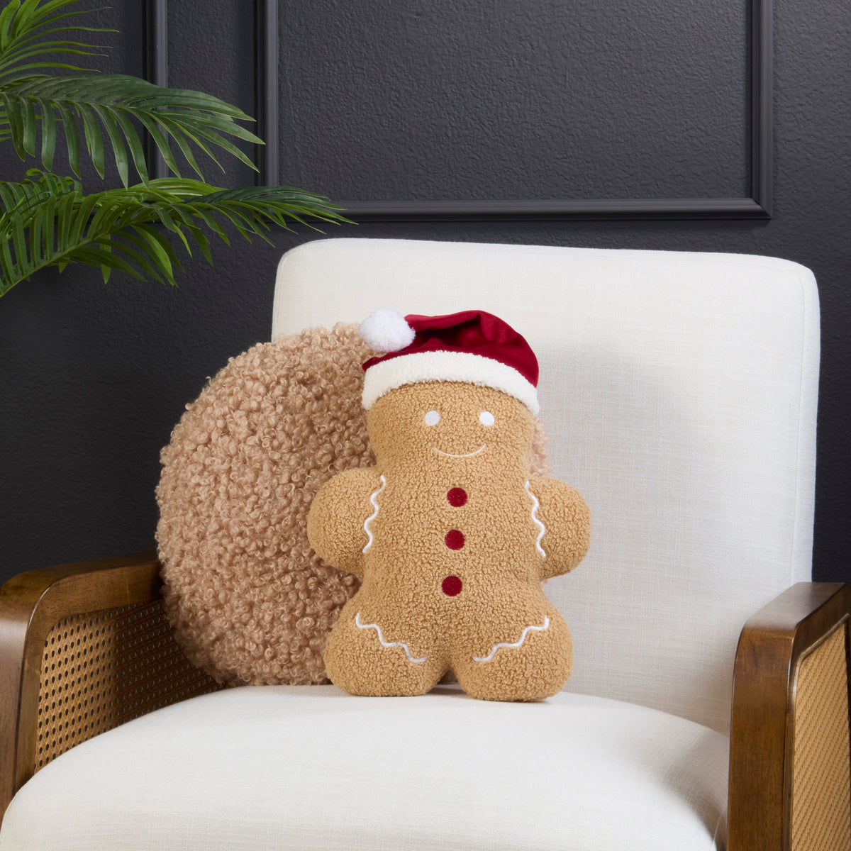 Gingerbread Cookie Shaped Sherpa Throw Pillow