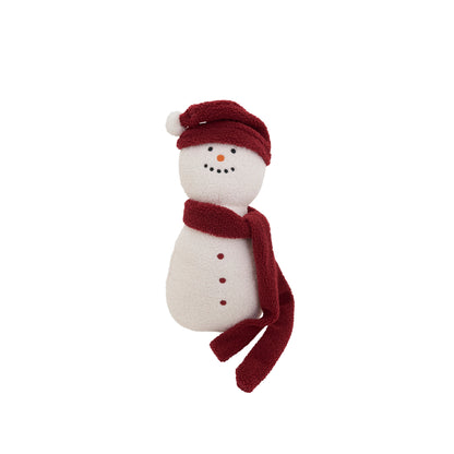 Snowman Shaped Sherpa Throw Pillow with Scarf and Winter Hat