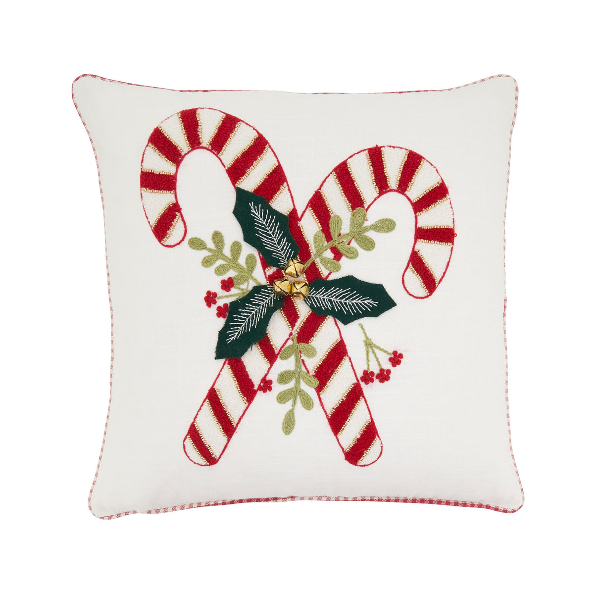 Candy Cane Embellished Christmas Throw Pillow