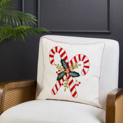 Candy Cane Embellished Christmas Throw Pillow