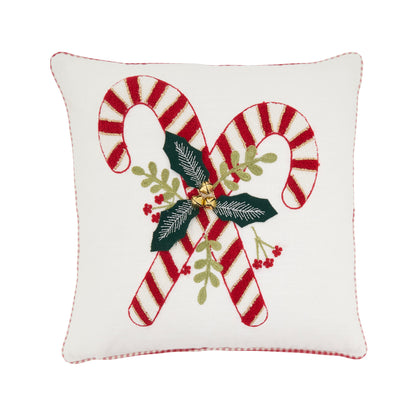 Candy Cane Embellished Christmas Throw Pillow