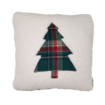 Plaid Cozy Sherpa Christmas Tree Throw Pillow