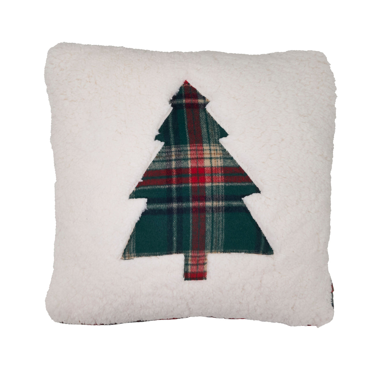 Plaid Cozy Sherpa Christmas Tree Throw Pillow