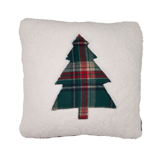 Plaid Cozy Sherpa Christmas Tree Throw Pillow