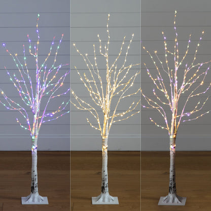 4' Pre-Lit Artificial White Birch Tree with 240 Color Changing LED Lights