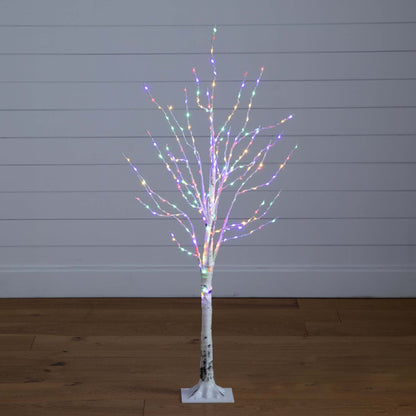 4' Pre-Lit Artificial White Birch Tree with 240 Color Changing LED Lights