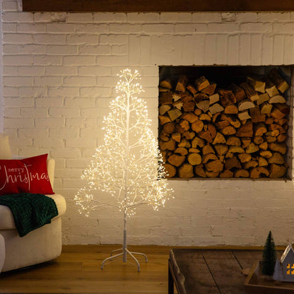 4' Pre-Lit Artificial White Starburst Tree with 800 Fairy Warm White LED Lights