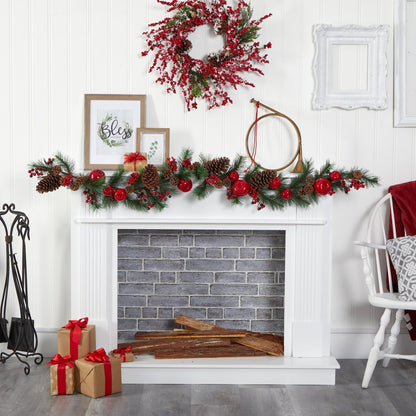 6' Apple, Berries and Pinecone Artificial Garland