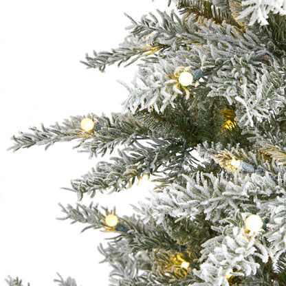 6.5' Slim Flocked Nova Scotia Spruce Artificial Christmas Tree with 300 Warm White LED Lights and 699 Bendable Branches