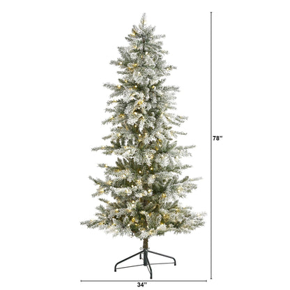 6.5' Slim Flocked Nova Scotia Spruce Artificial Christmas Tree with 300 Warm White LED Lights and 699 Bendable Branches