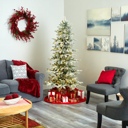 6.5' Slim Flocked Nova Scotia Spruce Artificial Christmas Tree with 300 Warm White LED Lights and 699 Bendable Branches