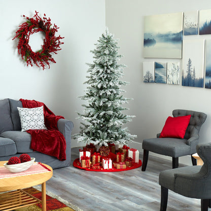 6.5' Slim Flocked Nova Scotia Spruce Artificial Christmas Tree with 300 Warm White LED Lights and 699 Bendable Branches