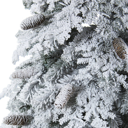7' Flocked Montana Down Swept Spruce Artificial Christmas Tree with Pinecones and 400 LED Lights