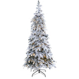 7' Flocked Montana Down Swept Spruce Artificial Christmas Tree with Pinecones and 400 LED Lights