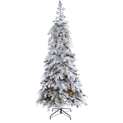 7' Flocked Montana Down Swept Spruce Artificial Christmas Tree with Pinecones and 400 LED Lights