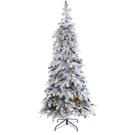 7' Flocked Montana Down Swept Spruce Artificial Christmas Tree with Pinecones and 400 LED Lights
