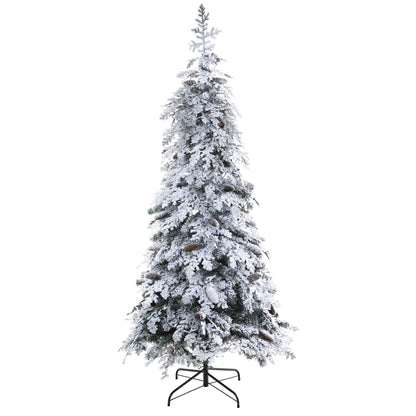 7' Flocked Montana Down Swept Spruce Artificial Christmas Tree with Pinecones and 400 LED Lights