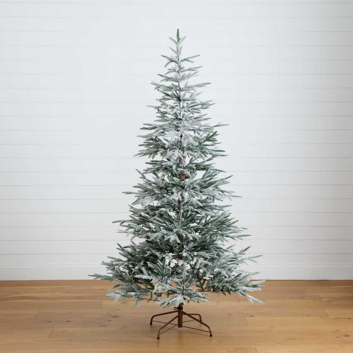 7' Pre-Lit Artificial Flocked Woodland Fir Christmas Tree with 200 Warm White LED Lights