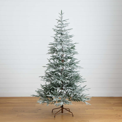 7' Pre-Lit Artificial Flocked Woodland Fir Christmas Tree with 200 Warm White LED Lights