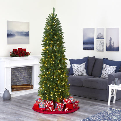 7' Slim Green Mountain Pine Artificial Christmas Tree with 300 Clear LED Lights