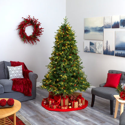 7' Wellington Spruce “Natural Look” Artificial Christmas Tree with 400 Clear LED Lights and Pine Cones