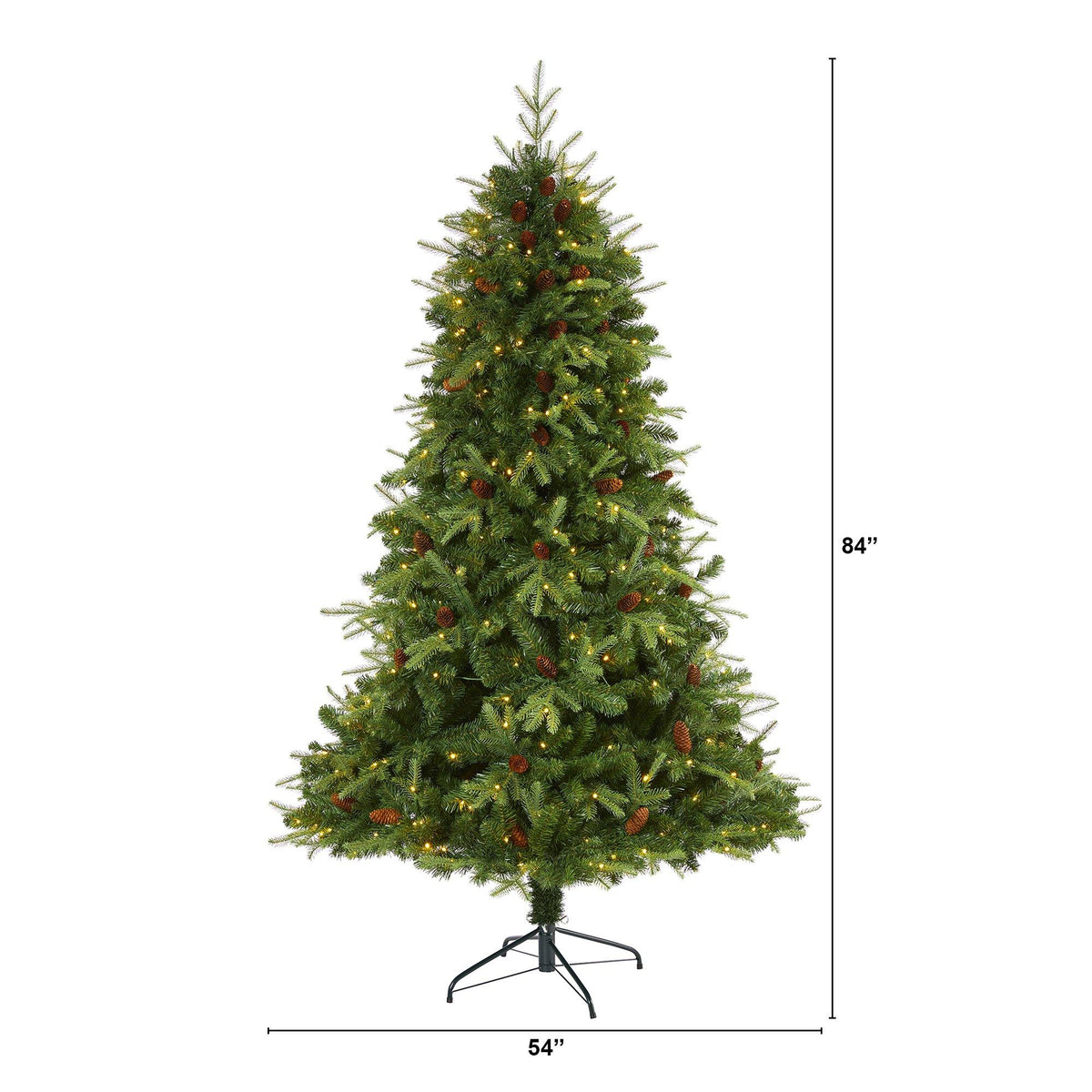 7' Wellington Spruce “Natural Look” Artificial Christmas Tree with 400 Clear LED Lights and Pine Cones