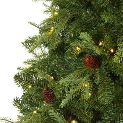 7' Wellington Spruce “Natural Look” Artificial Christmas Tree with 400 Clear LED Lights and Pine Cones
