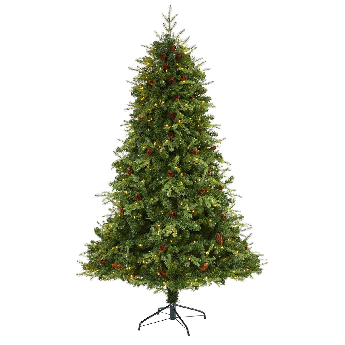 7' Wellington Spruce “Natural Look” Artificial Christmas Tree with 400 Clear LED Lights and Pine Cones