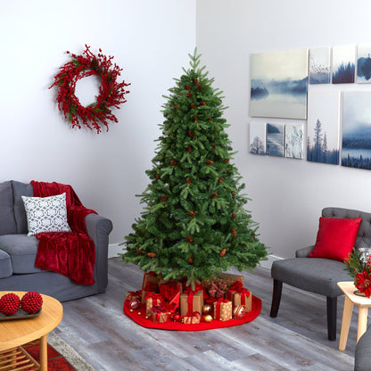 7' Wellington Spruce “Natural Look” Artificial Christmas Tree with 400 Clear LED Lights and Pine Cones