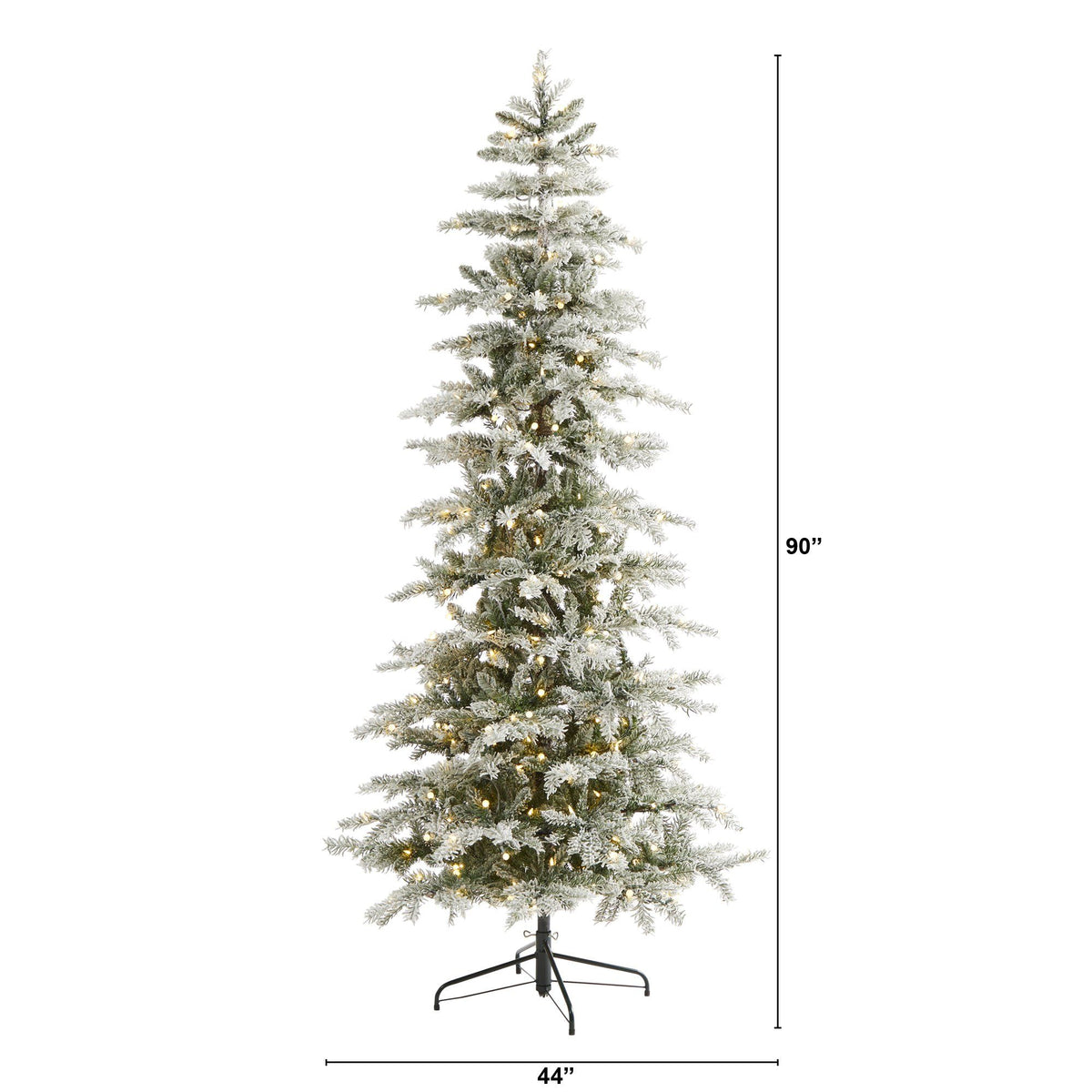 7.5' Slim Flocked Nova Scotia Spruce Artificial Christmas Tree with 450 Warm White LED Lights and 909 Bendable Branches