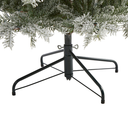 7.5' Slim Flocked Nova Scotia Spruce Artificial Christmas Tree with 450 Warm White LED Lights and 909 Bendable Branches